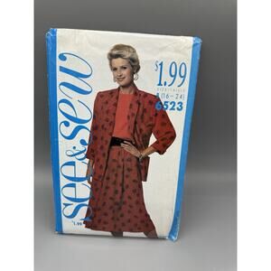 Vintage McCall’s 6523 See & Sew Jacket Top Skirt Pattern Size B 16–24 Uncut
